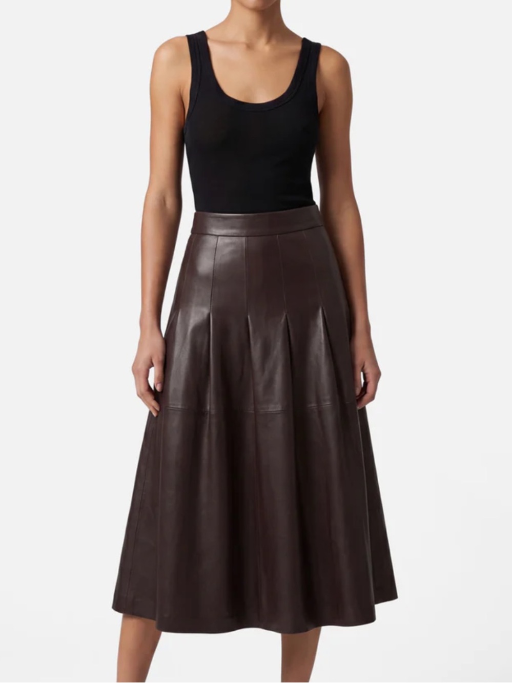 Bod & Christensen Brown Genuine Leather A-Line Midi Skirt Size 8